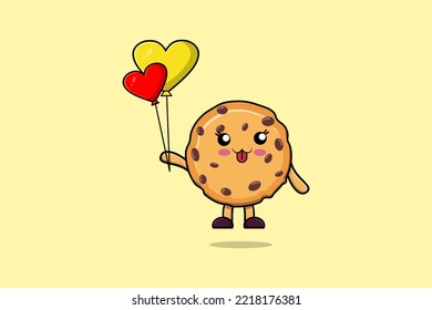 Cute cartoon Biscuits floating with love balloon cartoon vector illustration