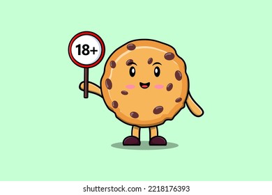 cute cartoon Biscuits holding 18 plus sign board in vector character illustration