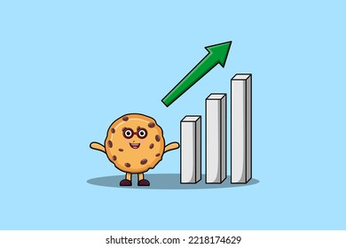 cute cartoon Biscuits with rising sign graphic in flat 3d modern design