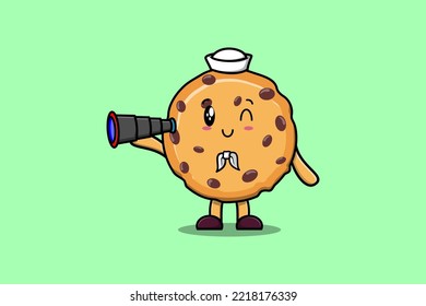 Cute cartoon Biscuits sailor with hat and using binocular cute modern style design