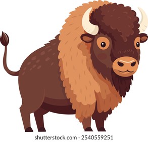 Cute cartoon bison, isolated on white background. Perfect for kids books, logo design, t-shirt graphics and other design projects. Vector illustration.