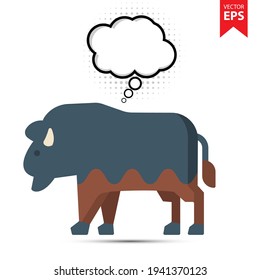 Cute cartoon Bison with thought bubble isolated on white background. Animal symbol for your web site design, logo, app, UI. Eps10 vector illustration.