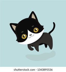 Cute cartoon black cat with big eyes.