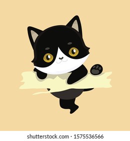 Cute cartoon black cat with big eyes. Vector illustration. 
