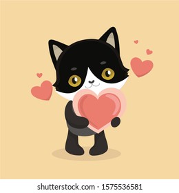 Cute cartoon black cat with big eyes. Vector illustration. 

