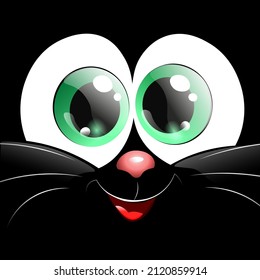 Cute cartoon black cat face with smile