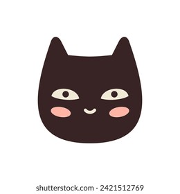 Cute cartoon black cat face vector illustration
