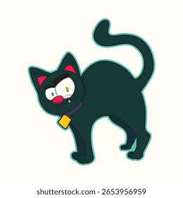 Cute cartoon black cat with funny and spooky expression perfect for Halloween party decoration design character artwork poster stickers invitations and seasonal fun projects