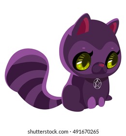 Cute cartoon black cat for Halloween print. The magical character. 