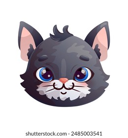 Cute cartoon black cat head on white background. Vector illustration.