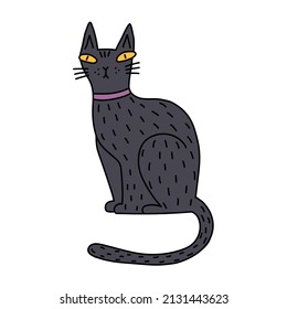 Cute cartoon black cat isolated on white background. Halloween