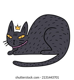 Cute cartoon black cat isolated on white background. Halloween