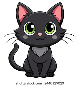 Cute cartoon black cat isolated on white background. Vector illustration.