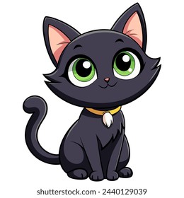 Cute cartoon black cat isolated on white background. Vector illustration.