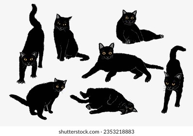 Cute Cartoon black Cat set	