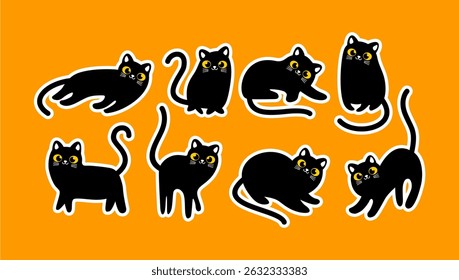 cute cartoon black cat stickers