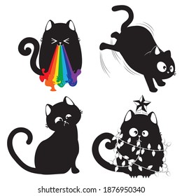 Cute cartoon black cat in various poses design.