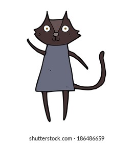 cute cartoon black cat waving