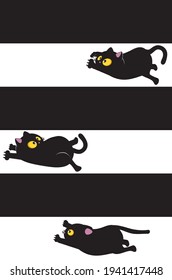 Cute cartoon black cats and stripes abstract illustration.