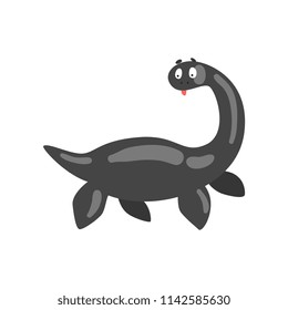 Cute cartoon black dinosaur, prehistoric dino character vector Illustration on a white background