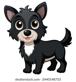 Cute cartoon black dog isolated on white background. Flat vector illustration. 