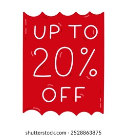 Cute cartoon Black Friday Sale sticker with lettering for discounts Up To 20 percent off. Hand drawn banner with promotion of hot price off at shop, store, markets. Simple childish isolated clipart.