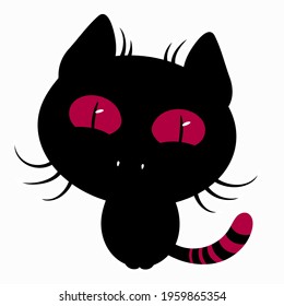 cute cartoon black kitten with big eyes