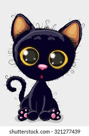 Cute Cartoon black kitten on a white background
