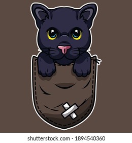 Cute Cartoon Black Panther In A Pocket