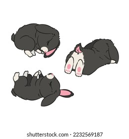 Cute cartoon black rabbit collection. Animal wildlife character set. Cute doodle bunny with illustration. Hand drawn. Perfect for Easter, Mid-Autumn Festival and more.