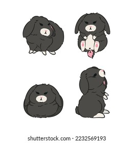 Cute cartoon black rabbit collection. Animal wildlife character set. Cute doodle bunny with illustration. Hand drawn. Perfect for Easter, Mid-Autumn Festival and more.