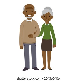 Cute cartoon black senior couple isolated on white background.