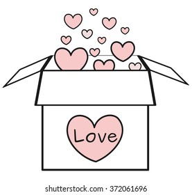 cute cartoon black and white box with red hearts vector romantic illustration