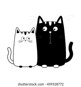 Cute cartoon black white cat boy and girl. Isolated Vector illustration