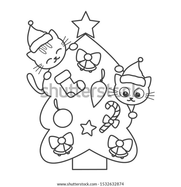 Download Cute Cartoon Black White Christmas Tree Stock Vector Royalty Free 1532632874 PSD Mockup Templates