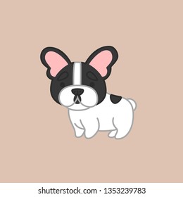 Cute Cartoon Black and White Coat French Bulldog. Standing Dog. Vector Illustration.