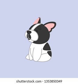 Cute Cartoon Black and White Coat French Bulldog Sitting Starring Above Dog Vector Illustration