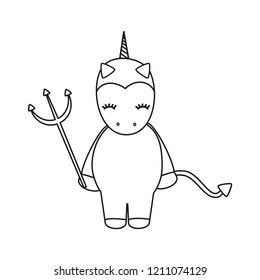 cute cartoon black and white devil unicorn halloween vector illustration isolated