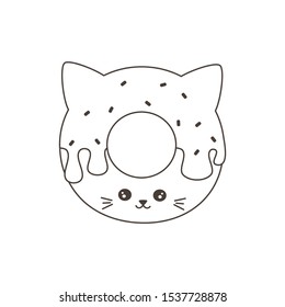 cute cartoon black and white donut cat funny vector illustration for coloring art
