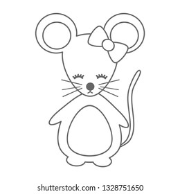 cute cartoon black and white mouse vector illustration for coloring art