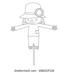 cute cartoon black and white scarecrow isolated vector illustration