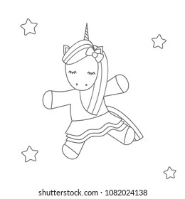 cute cartoon black and white vector dancing unicorn