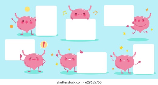 cute cartoon bladder take billboard on blue background
