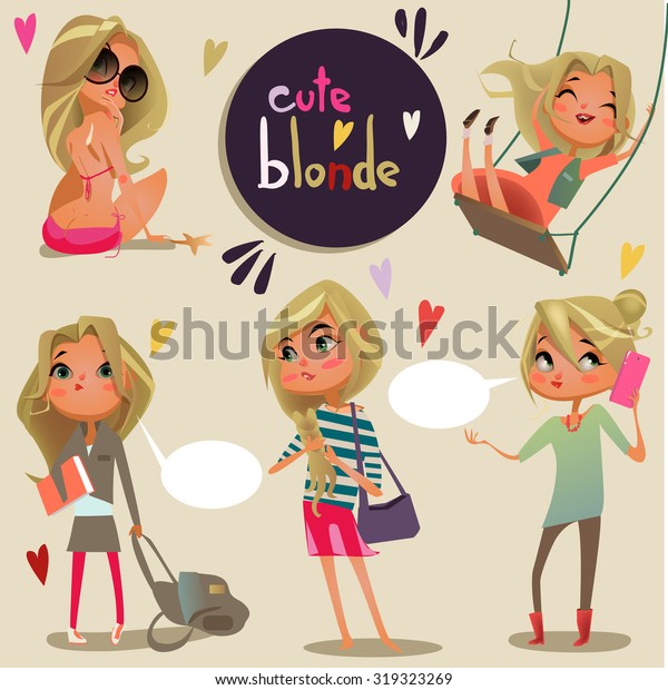 Cute Cartoon Blonde Girl Stock Vector Royalty Free 319323269 7889