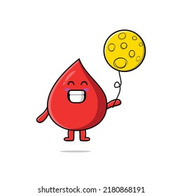 Cute cartoon blood drop floating with moon balloon cartoon vector illustration