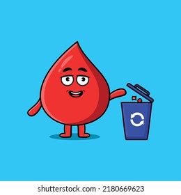 Dibujo de dibujos animados y sangre que arroja basura a la basura en un diseño de estilo moderno y plano