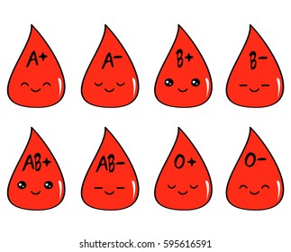 cute cartoon blood type set vector illustration