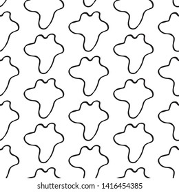 Cute cartoon blot pattern with hand drawn blots. Sweet vector black and white blot pattern. Seamless monochrome doodle blot pattern for textile, wallpapers, wrapping paper, cards and web.