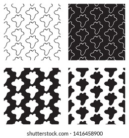 Cute cartoon blot pattern set with hand drawn blots. Sweet vector black and white blot pattern set. Seamless monochrome doodle blot pattern set for textile, wallpapers, wrapping and web.
