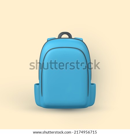 Cute cartoon blue backpack. 3d realistic school bag. Back to school concept. Vector illustration.